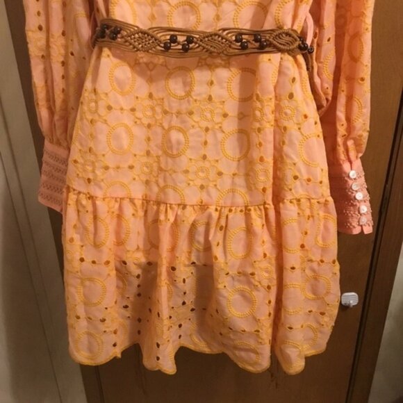 Vintage Orange Eyelet Button Down Cottage core Lace Details long Sleeve Dress S - Picture 8 of 15